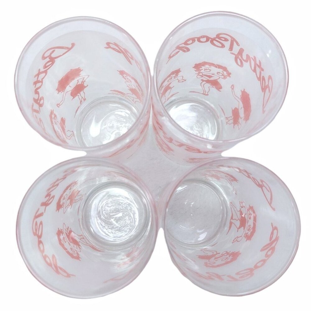 Betty Boop Pink Drinking Frosted Glasses Set Of 4 10 Oz Slim 1988 Vintage - Picture 4 of 8